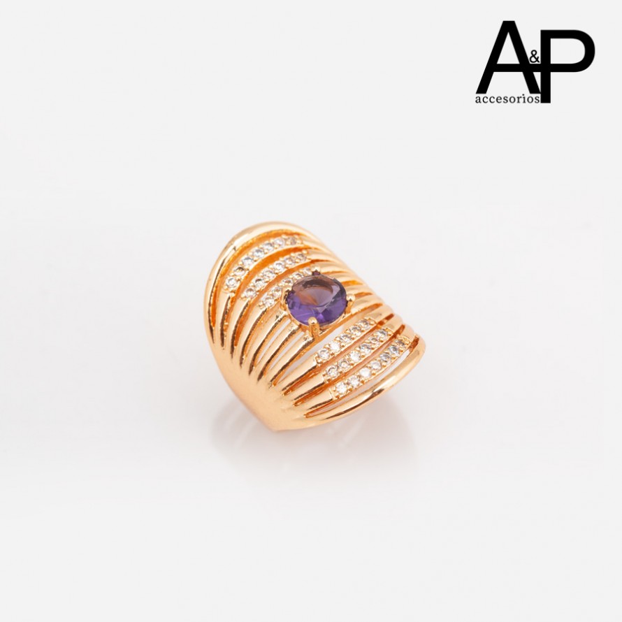 DAP0246-ANILLO ANCHO CON ZIRCON LILA Y MICROZIRCONES