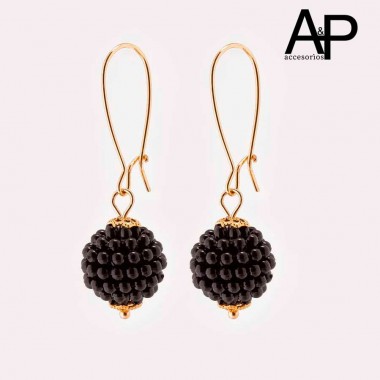 AP366-ARETE PERLA TEJIDA NEGRO