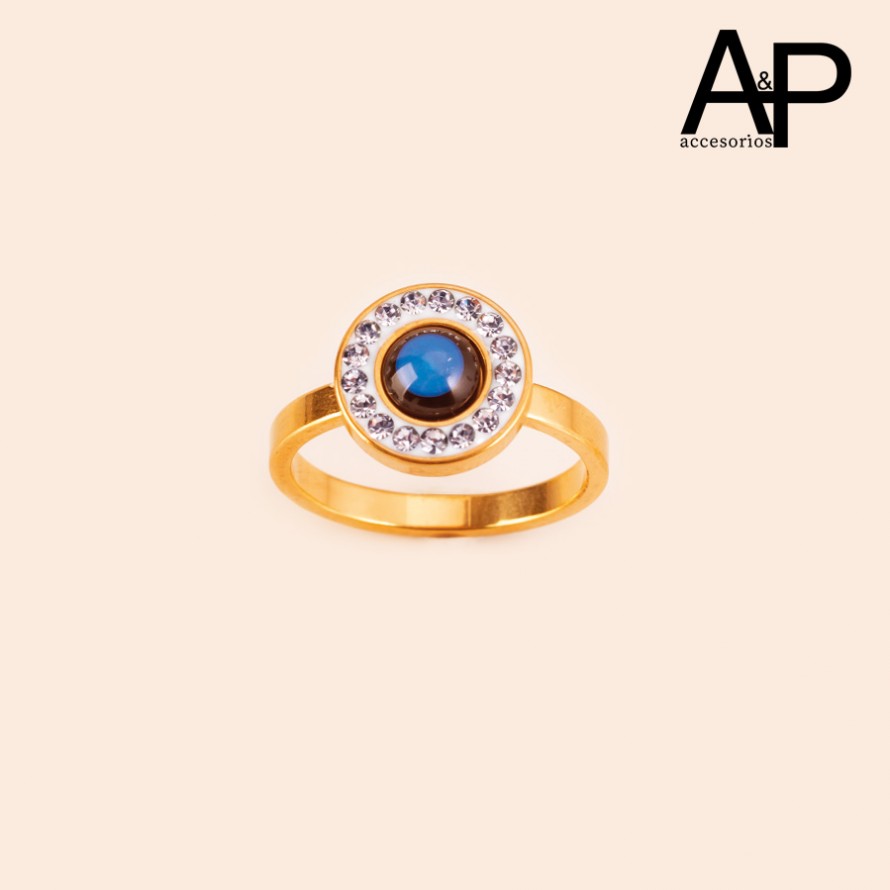 DAP0225-ANILLO PIEDRA AZUL CON MICROZIRCONES