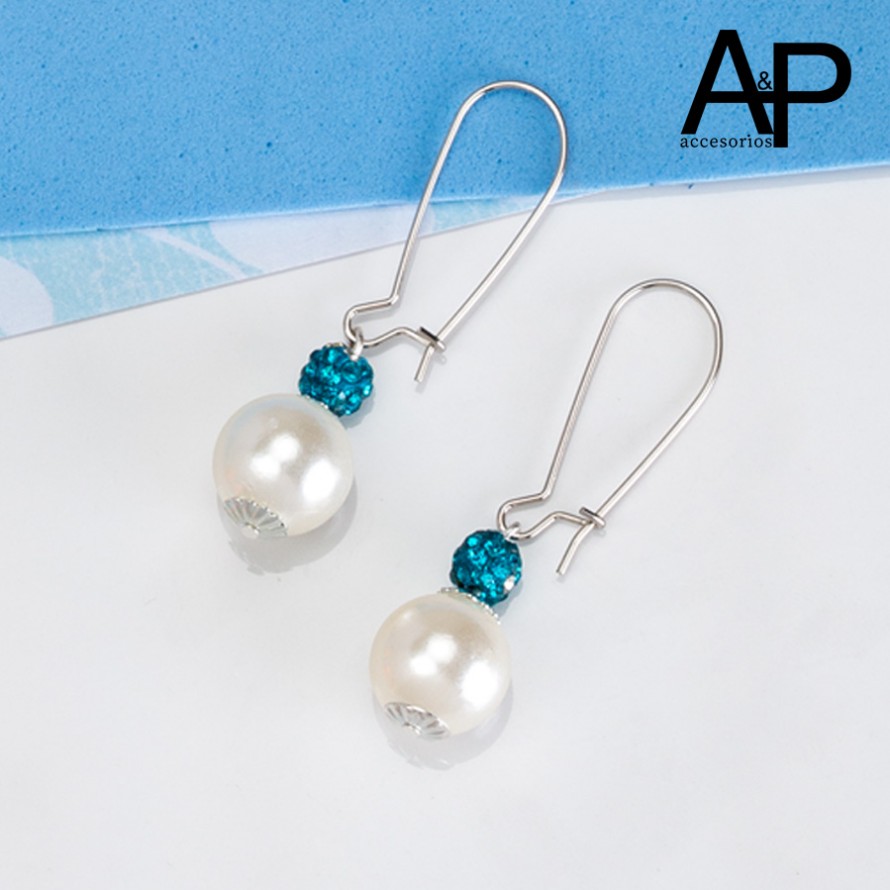 AP693-ARETE GANCHO PERLA Y BOLA DE FUEGO AZUL AP693-ARETE GANCHO PERLA Y BOLA DE FUEGO AZUL