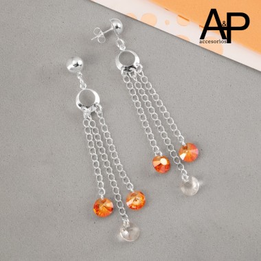 AP671-ARETE CIRCON NARANJA Y BLANCO TRES CADENAS