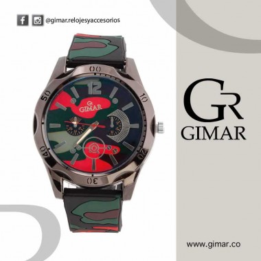 GR0330-RELOJ CAMUFLADO ROJO