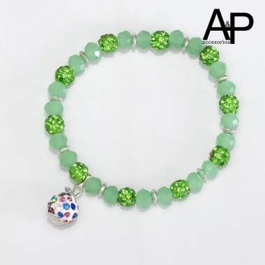 AP646-PULSERA ELASTICA CON MURANO Y BOLA DE FUEGO