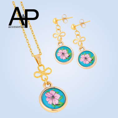 MT269- JUEGO FLOR FONDO AZUL